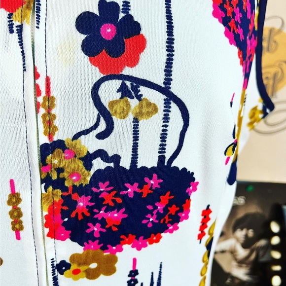 🔥VINTAGE MOD 1960’s TWIGGY STYLE FLORAL RETRO DRESS L/XL - Picture 2 of 9